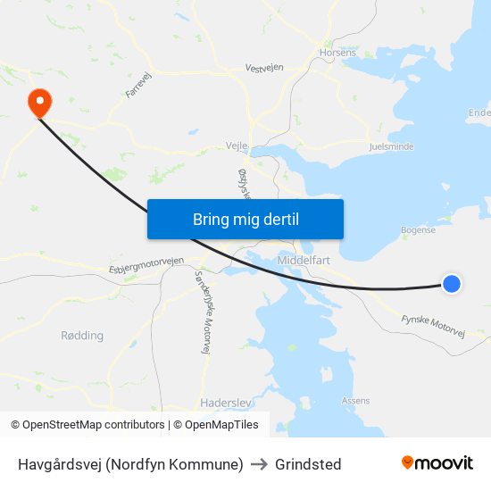 Havgårdsvej (Nordfyn Kommune) to Grindsted map
