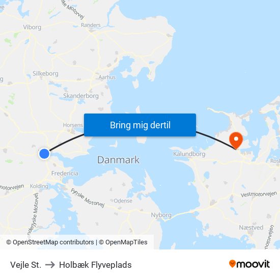 Vejle St. to Holbæk Flyveplads map