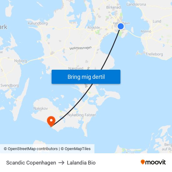 Scandic Copenhagen to Lalandia Bio map