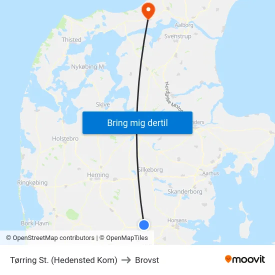 Tørring St. (Hedensted Kom) to Brovst map