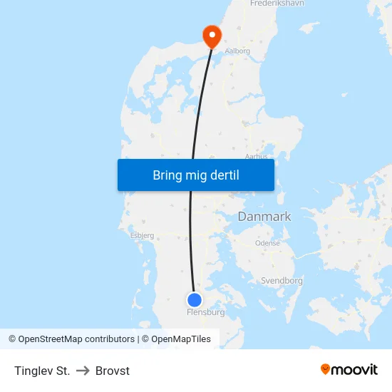 Tinglev St. to Brovst map