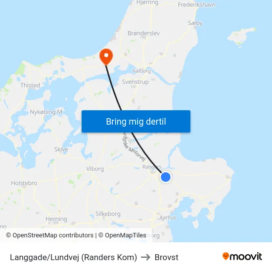 Langgade/Lundvej (Randers Kom) to Brovst map