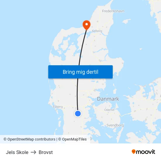 Jels Skole to Brovst map