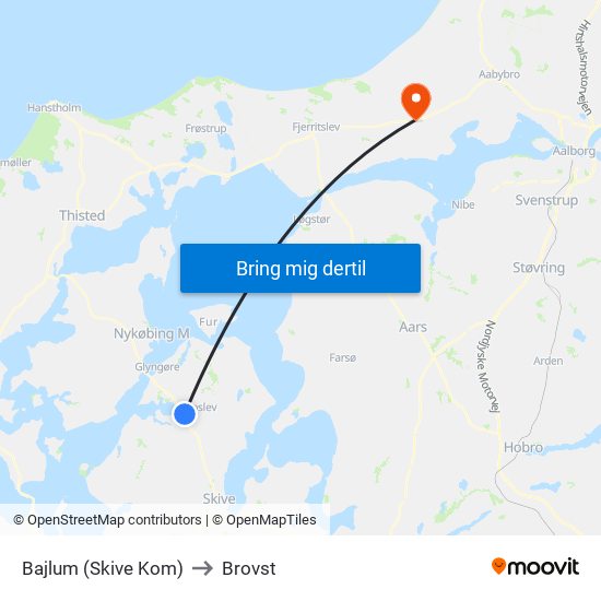 Bajlum (Skive Kom) to Brovst map