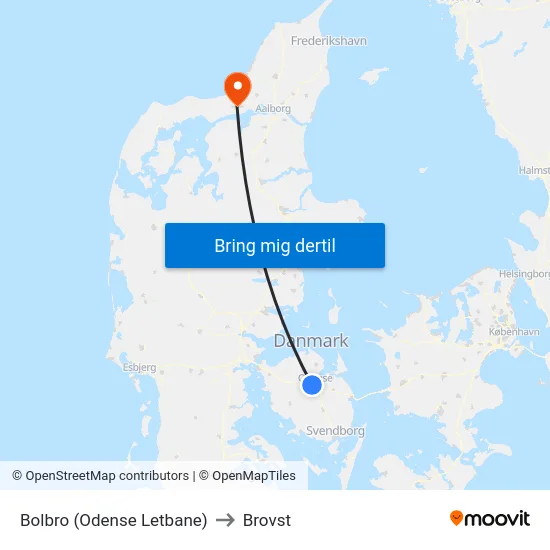 Bolbro (Odense Letbane) to Brovst map
