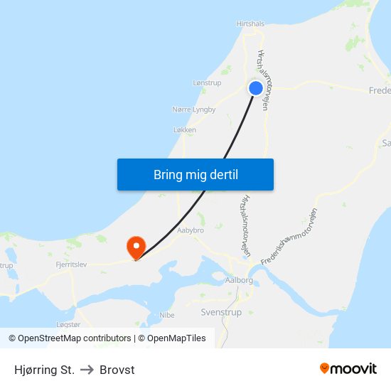 Hjørring St. to Brovst map