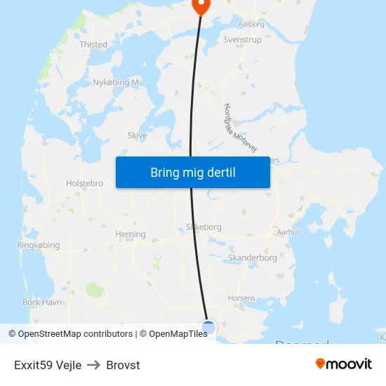 Exxit59 Vejle to Brovst map