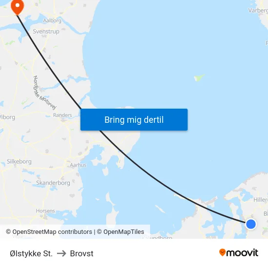 Ølstykke St. to Brovst map