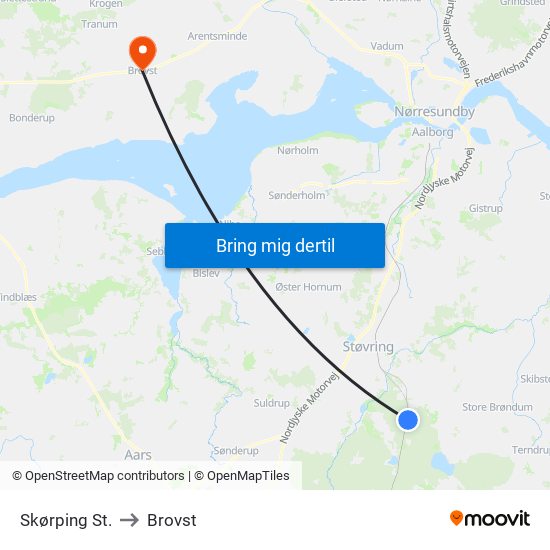 Skørping St. to Brovst map