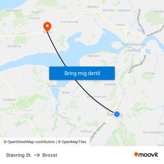 Støvring St. to Brovst map