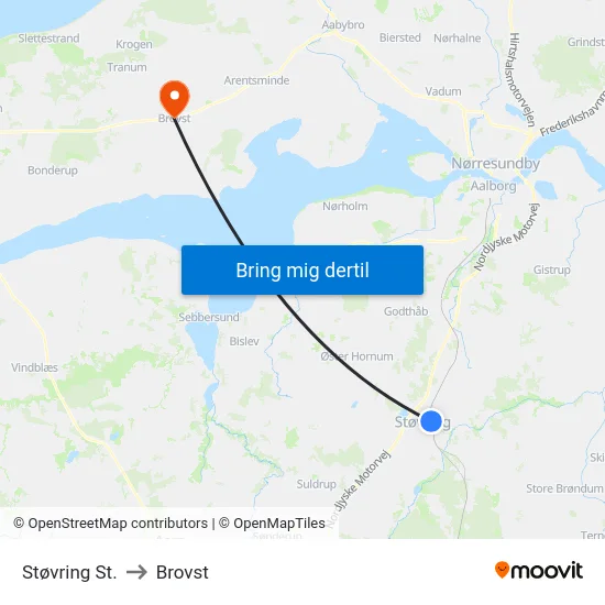 Støvring St. to Brovst map