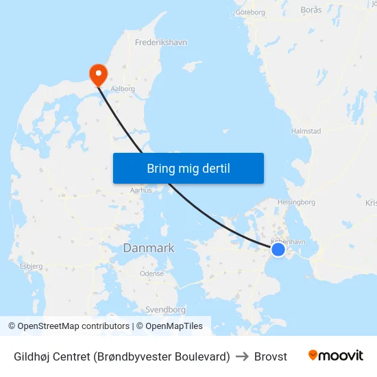 Gildhøj Centret (Brøndbyvester Boulevard) to Brovst map