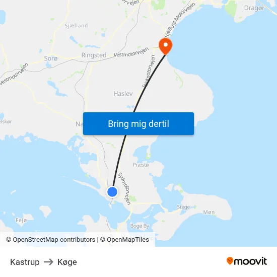 Kastrup to Køge map
