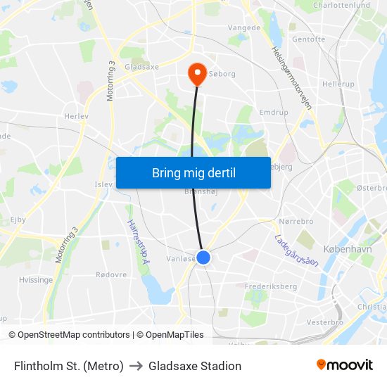 Flintholm St. (Metro) to Gladsaxe Stadion map