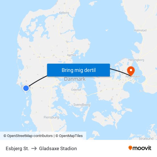Esbjerg St. to Gladsaxe Stadion map