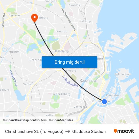 Christianshavn St. (Torvegade) to Gladsaxe Stadion map