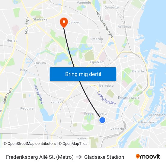 Frederiksberg Allé St. (Metro) to Gladsaxe Stadion map