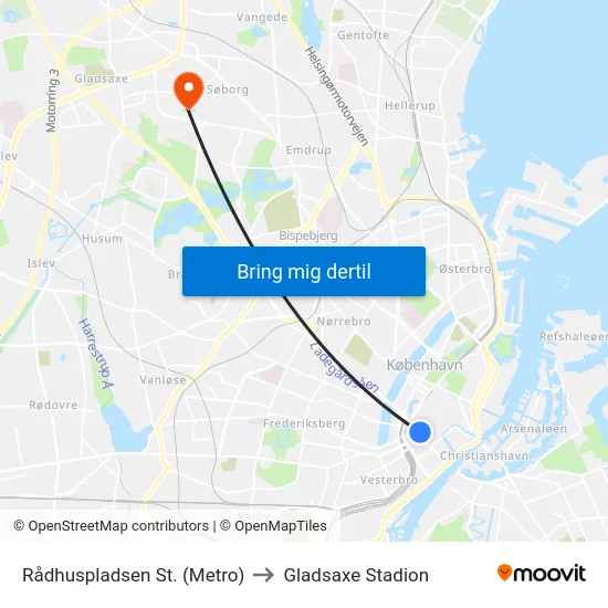 Rådhuspladsen St. (Metro) to Gladsaxe Stadion map