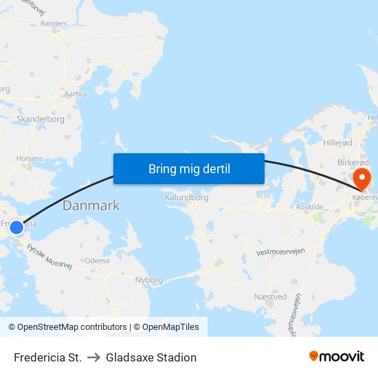 Fredericia St. to Gladsaxe Stadion map
