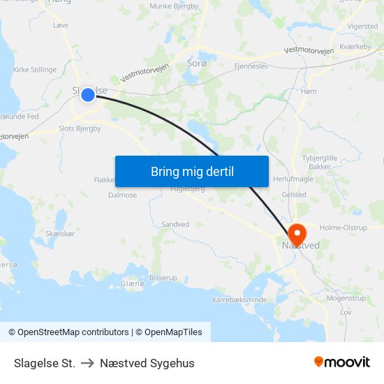 Slagelse St. to Næstved Sygehus map