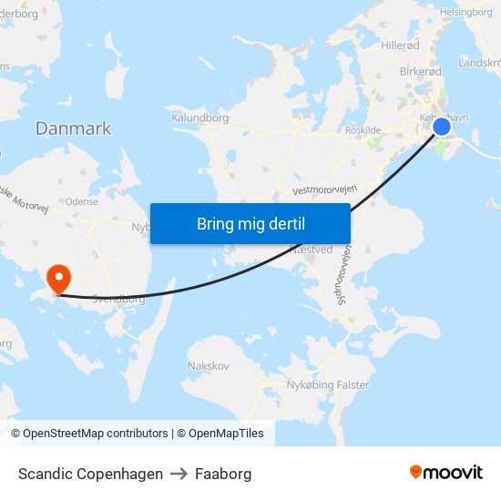 Scandic Copenhagen to Faaborg map