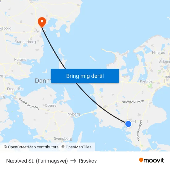 Næstved St. (Farimagsvej) to Risskov map