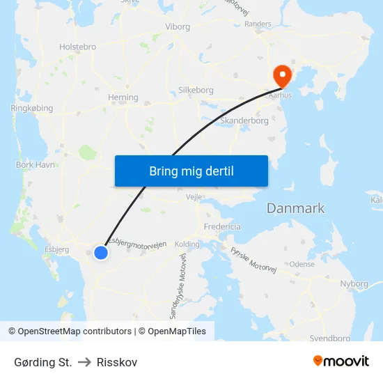 Gørding St. to Risskov map