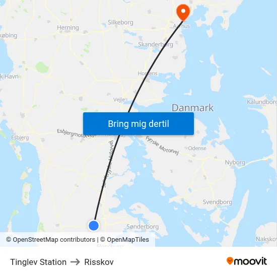 Tinglev Station to Risskov map