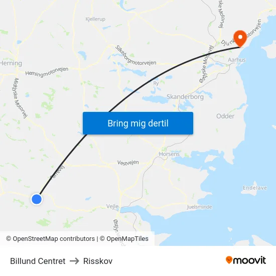 Billund Centret to Risskov map