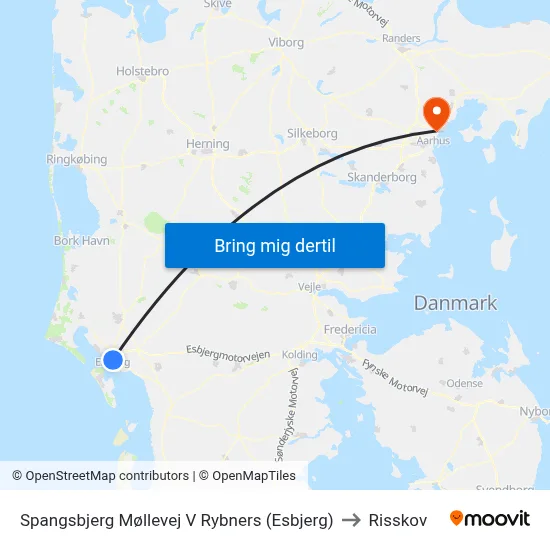 Spangsbjerg Møllevej V Rybners (Esbjerg) to Risskov map