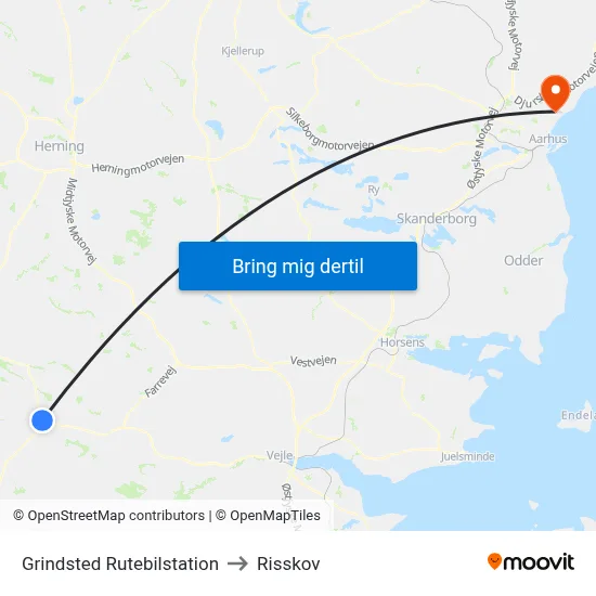 Grindsted Rutebilstation to Risskov map