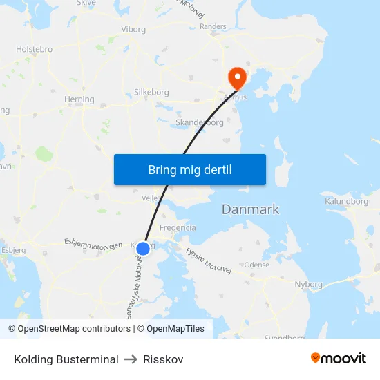 Kolding Busterminal to Risskov map