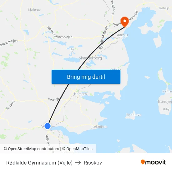 Rødkilde Gymnasium (Vejle) to Risskov map