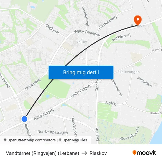 Vandtårnet (Ringvejen) (Letbane) to Risskov map