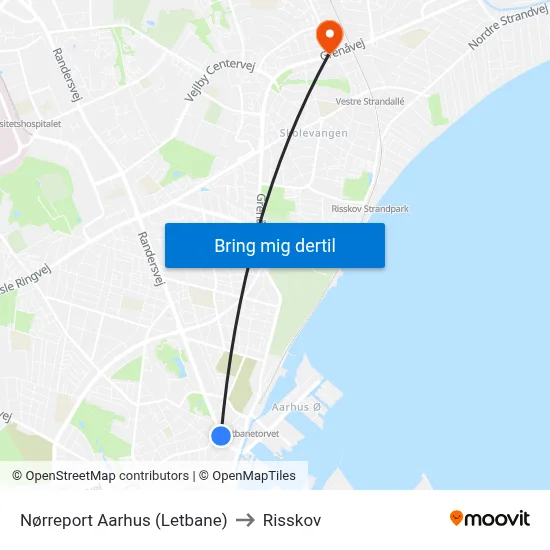 Nørreport Aarhus (Letbane) to Risskov map