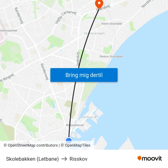 Skolebakken (Letbane) to Risskov map