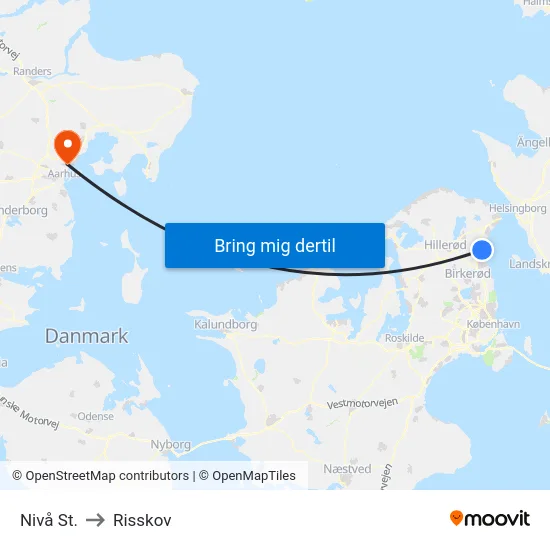 Nivå St. to Risskov map