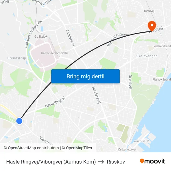 Hasle Ringvej/Viborgvej (Aarhus Kom) to Risskov map