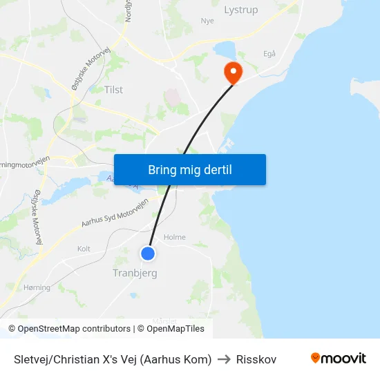 Sletvej/Christian X's Vej (Aarhus Kom) to Risskov map