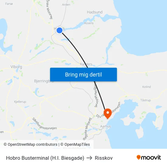 Hobro Busterminal (H.I. Biesgade) to Risskov map
