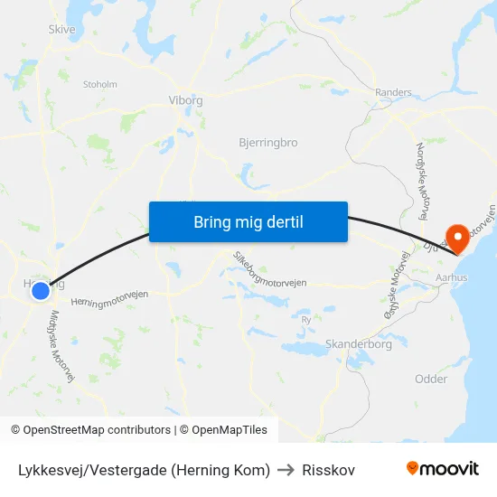 Lykkesvej/Vestergade (Herning Kom) to Risskov map