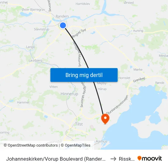Johanneskirken/Vorup Boulevard (Randers Kom) to Risskov map