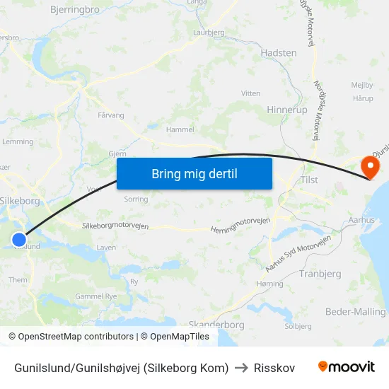 Gunilslund/Gunilshøjvej (Silkeborg Kom) to Risskov map