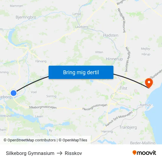 Silkeborg Gymnasium to Risskov map