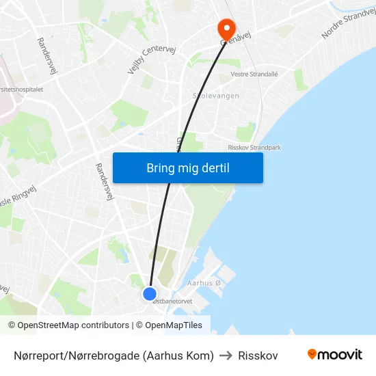 Nørreport/Nørrebrogade (Aarhus Kom) to Risskov map