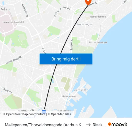 Mølleparken/Thorvaldsensgade (Aarhus Kom) to Risskov map
