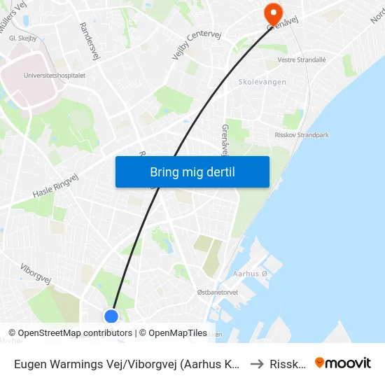 Eugen Warmings Vej/Viborgvej (Aarhus Kom) to Risskov map