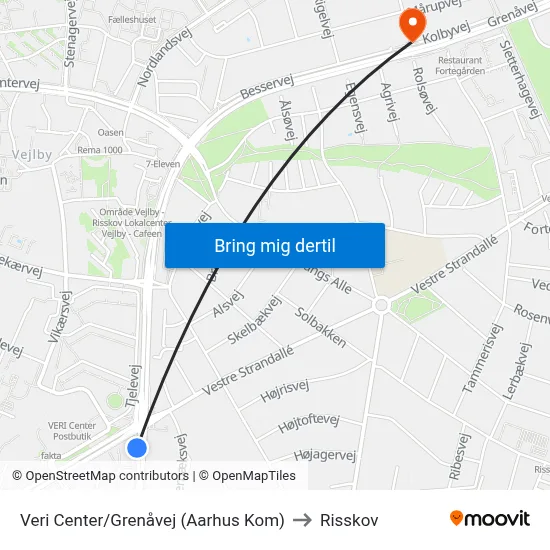 Veri Center/Grenåvej (Aarhus Kom) to Risskov map