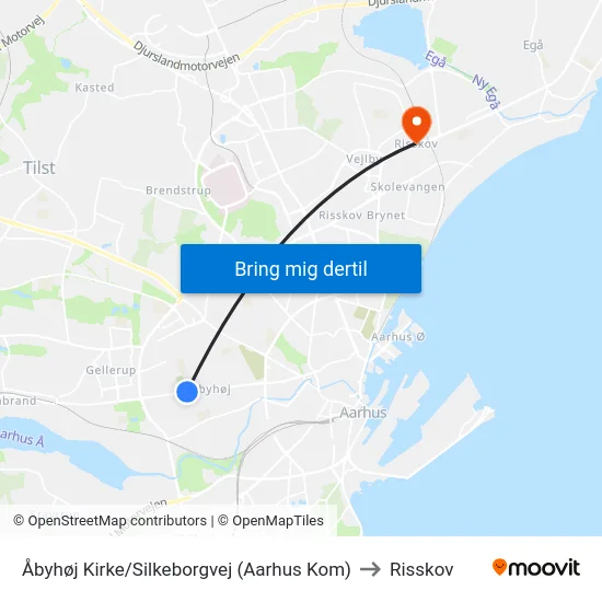 Åbyhøj Kirke/Silkeborgvej (Aarhus Kom) to Risskov map