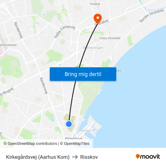 Kirkegårdsvej (Aarhus Kom) to Risskov map